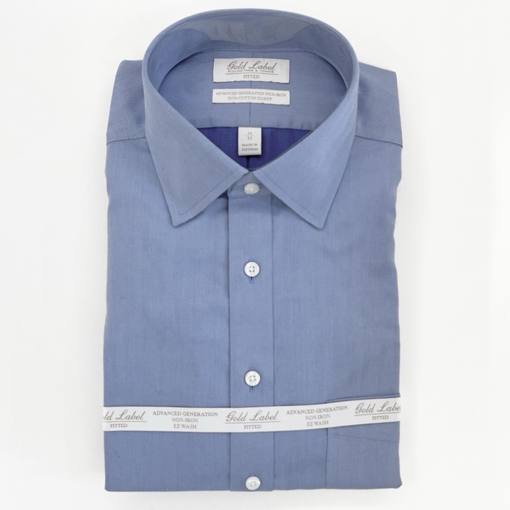 Rountree & Yorke Gold Label 16-33 Blue Fitted Non-Iron Dobby Dress Shirt